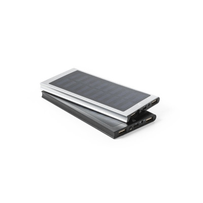 CLERK. 8.000 mAh power bank with solar panel in 100 recycled aluminium